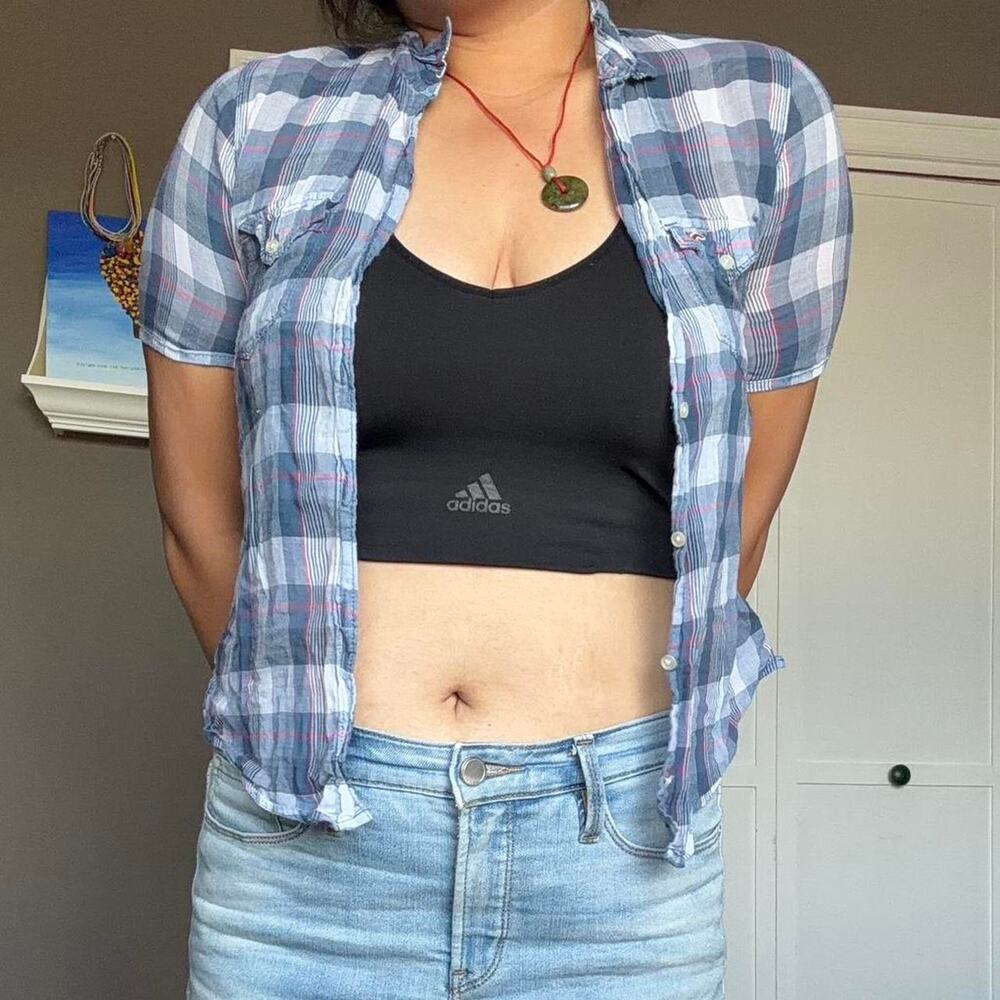 Hollister blue and white plaid